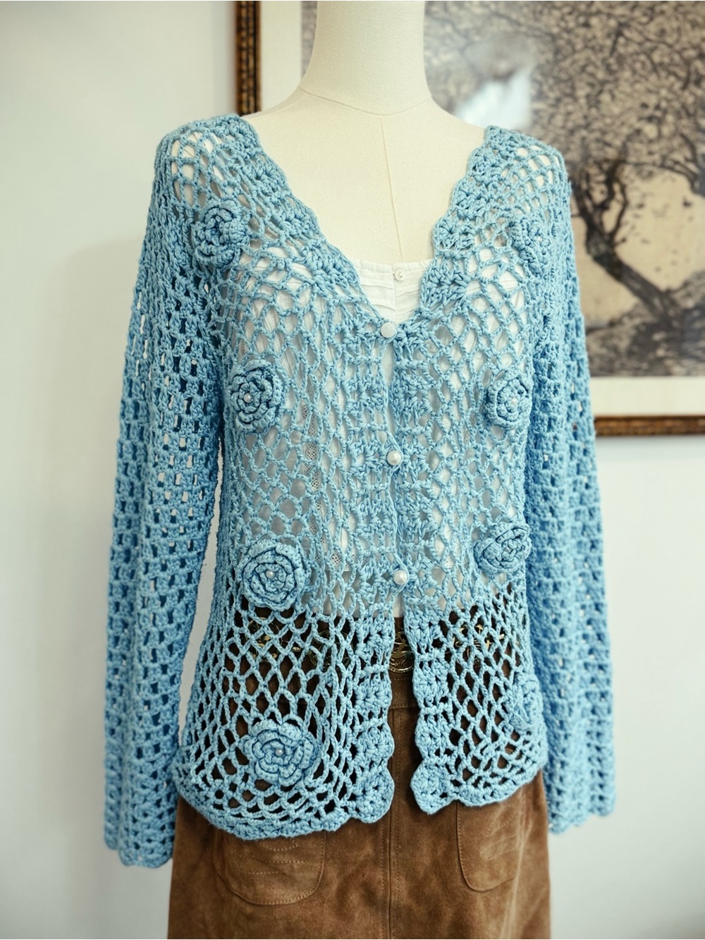 ✨ FREE PEOPLE crochet vintage 1970s sweater